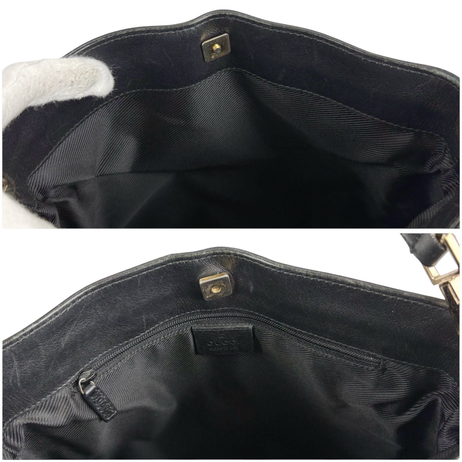 Gucci GG Canvas Shoulder Bag Black Leather — view 8