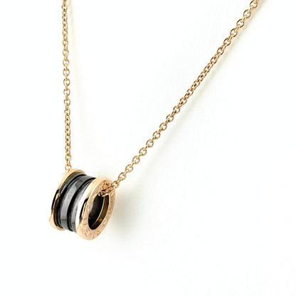 Bvlgari B-zero One Necklace PG Pink Gold Pendant Pave Diamond Ceramic
