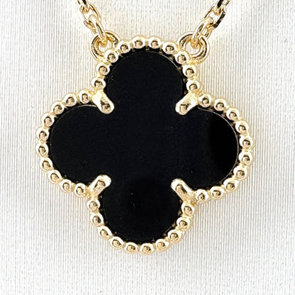 Van Cleef & Arpels Vintage Alhambra Onyx Necklace YG Yellow Gold Pendant — view 2