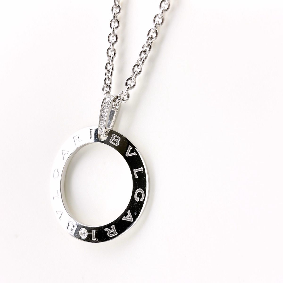 Bvlgari Logo Circle Diamond Necklace Pendant Pave