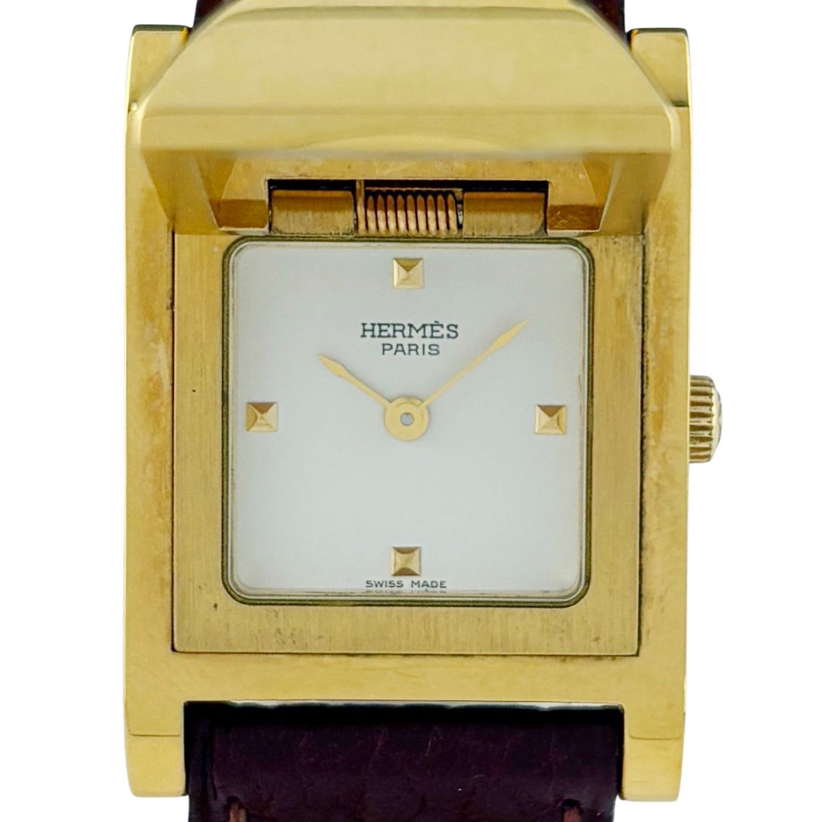 Hermes Medall Watch SS Leather Quartz White