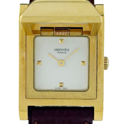 Hermes Medall Watch SS Leather Quartz White