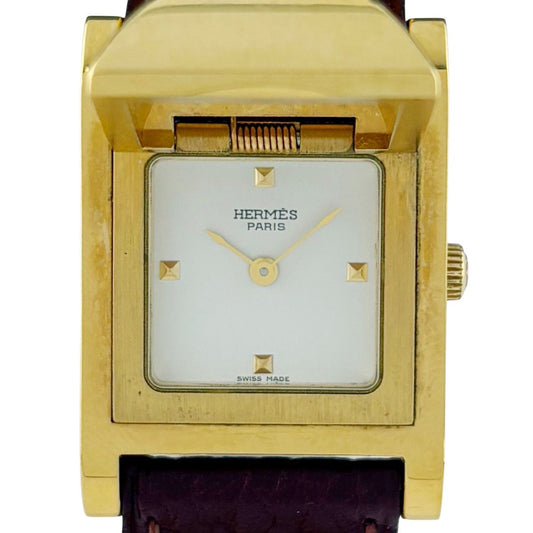Hermes Medall Watch SS Leather Quartz White