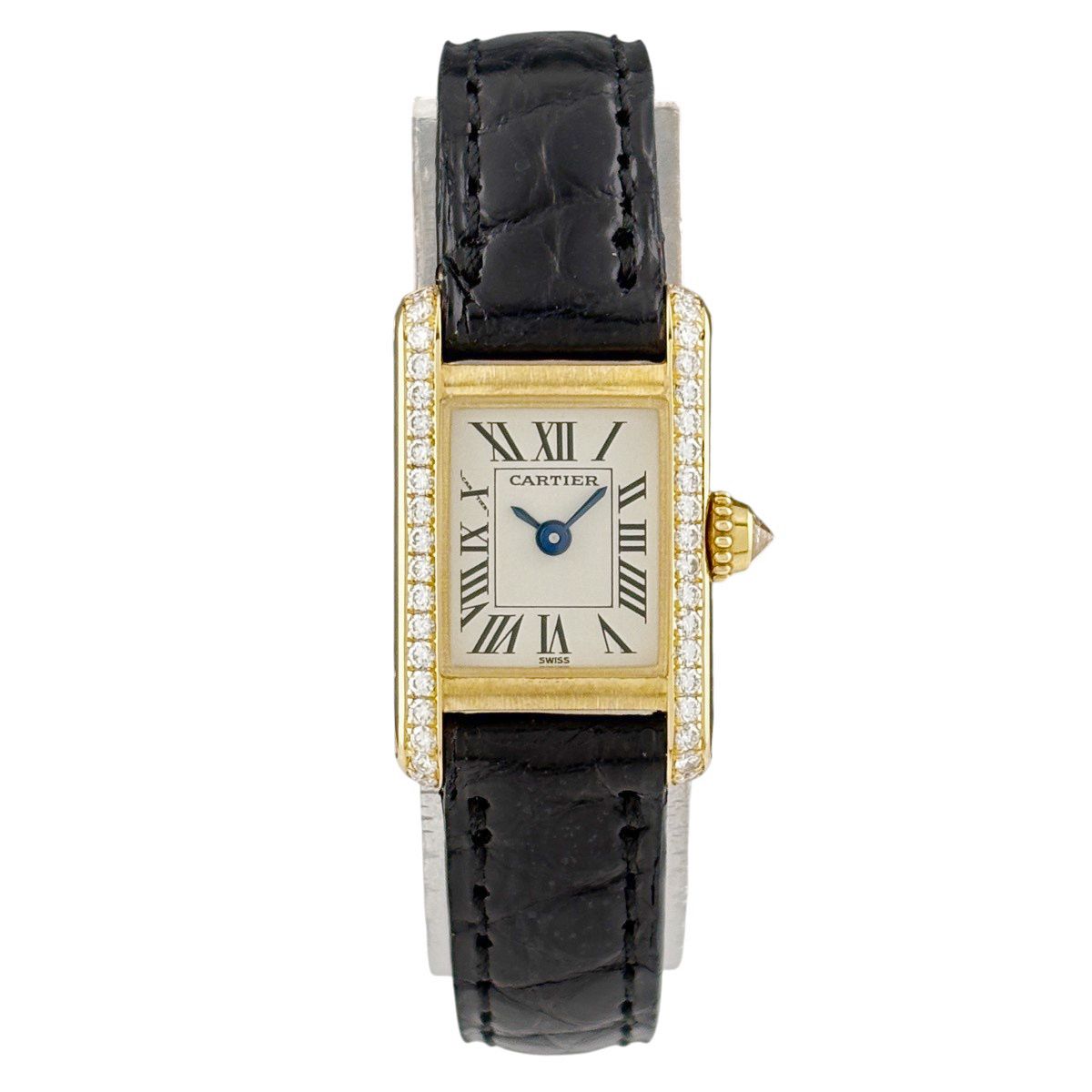 Cartier Tank Mini Watch YG Diamond Leather Quartz Silver — view 2