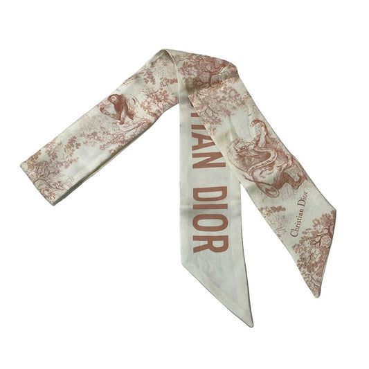 Dior Scarf Ivory Pink Beige Ribbon