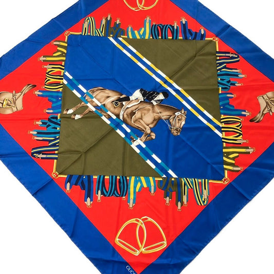 Gucci Scarf Blue Red Multi Horse