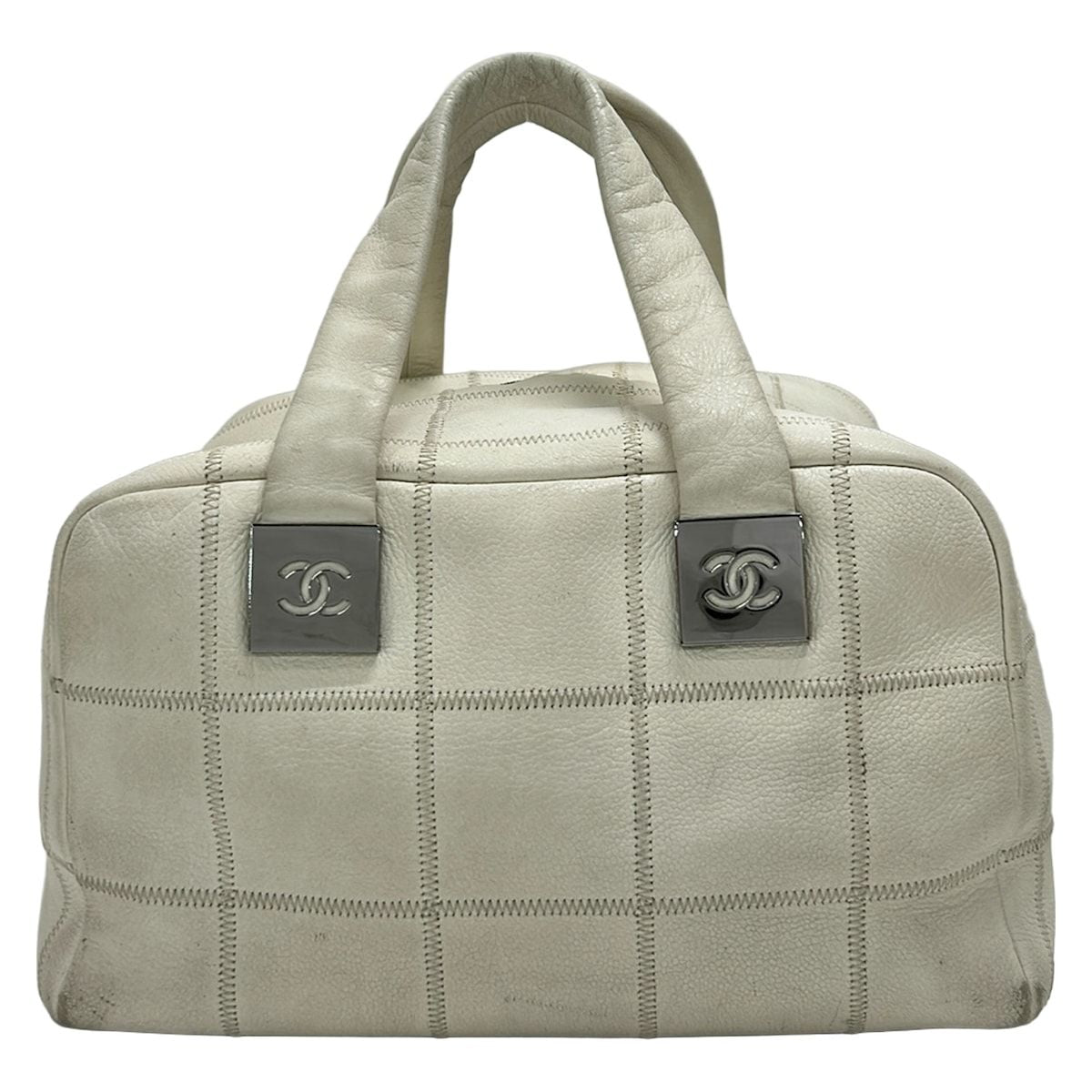 Chanel Handbag Choco Bar Stitch Ivory Silver