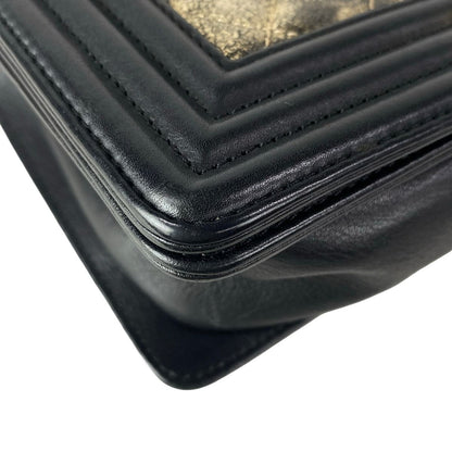 Chanel Shoulder Bag Body 25 Black Gold Chain Metallic Leather — view 7