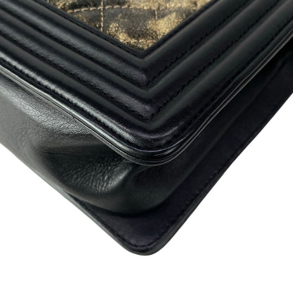 Chanel Shoulder Bag Body 25 Black Gold Chain Metallic Leather — view 8