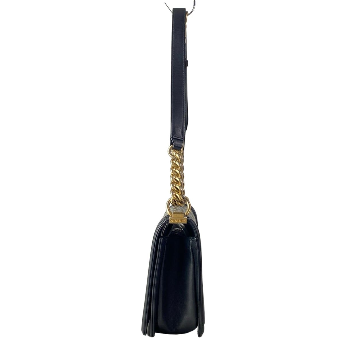 Chanel Shoulder Bag Body 25 Black Gold Chain Metallic Leather — view 4