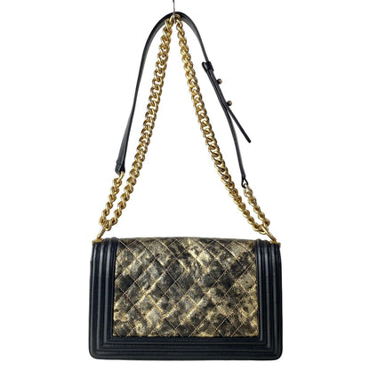Chanel Shoulder Bag Body 25 Black Gold Chain Metallic Leather — view 3
