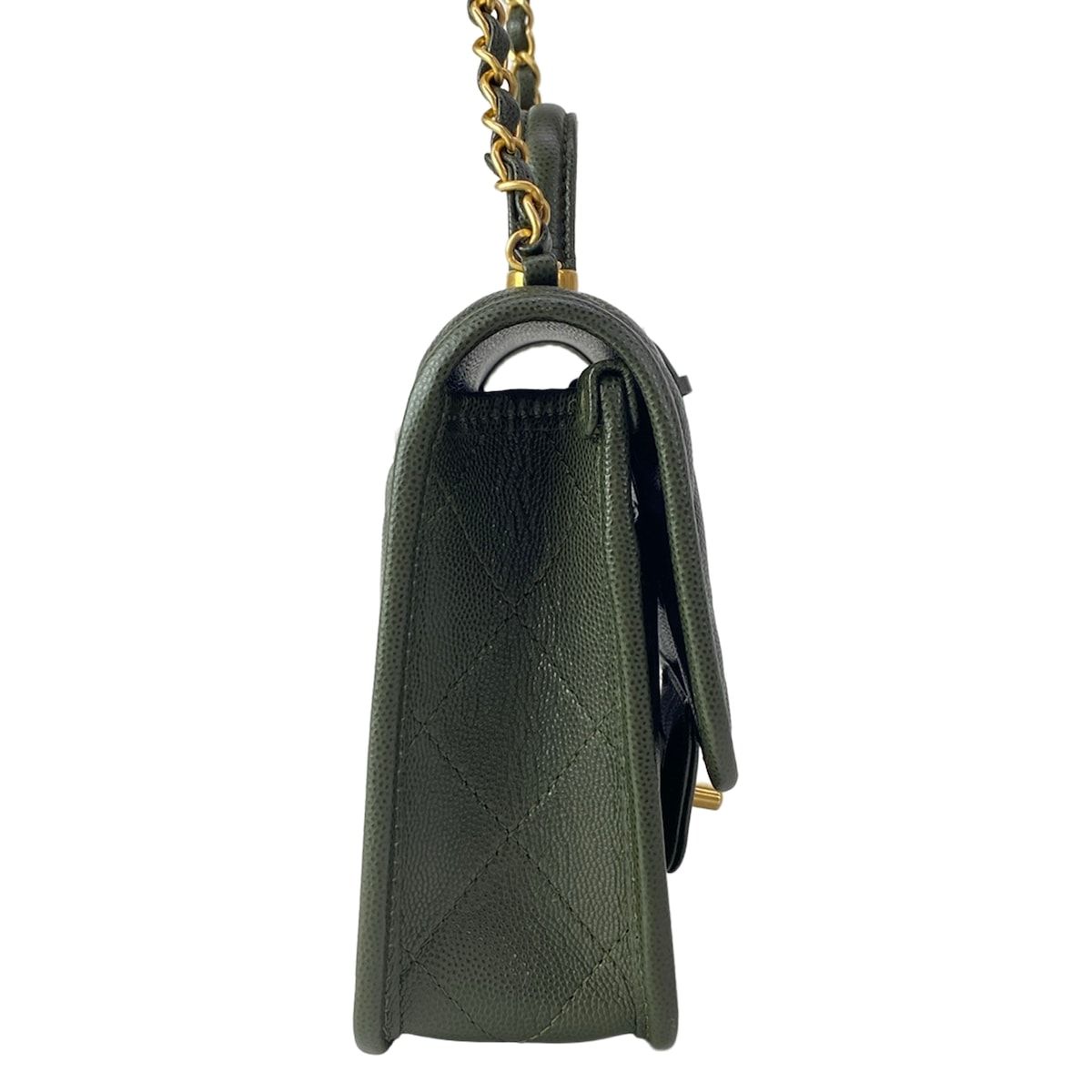 Chanel Shoulder Bag Small Top Handle Flap Quilted Dark Green — view 2