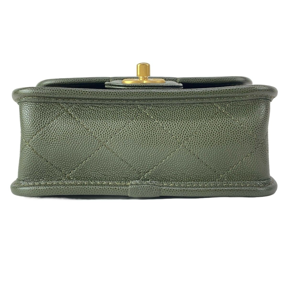 Chanel Shoulder Bag Small Top Handle Flap Quilted Dark Green — view 5