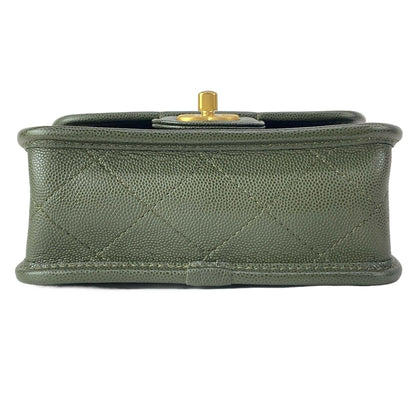 Chanel Shoulder Bag Small Top Handle Flap Quilted Dark Green — view 5
