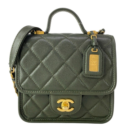 Chanel Shoulder Bag Small Top Handle Flap Quilted Dark Green