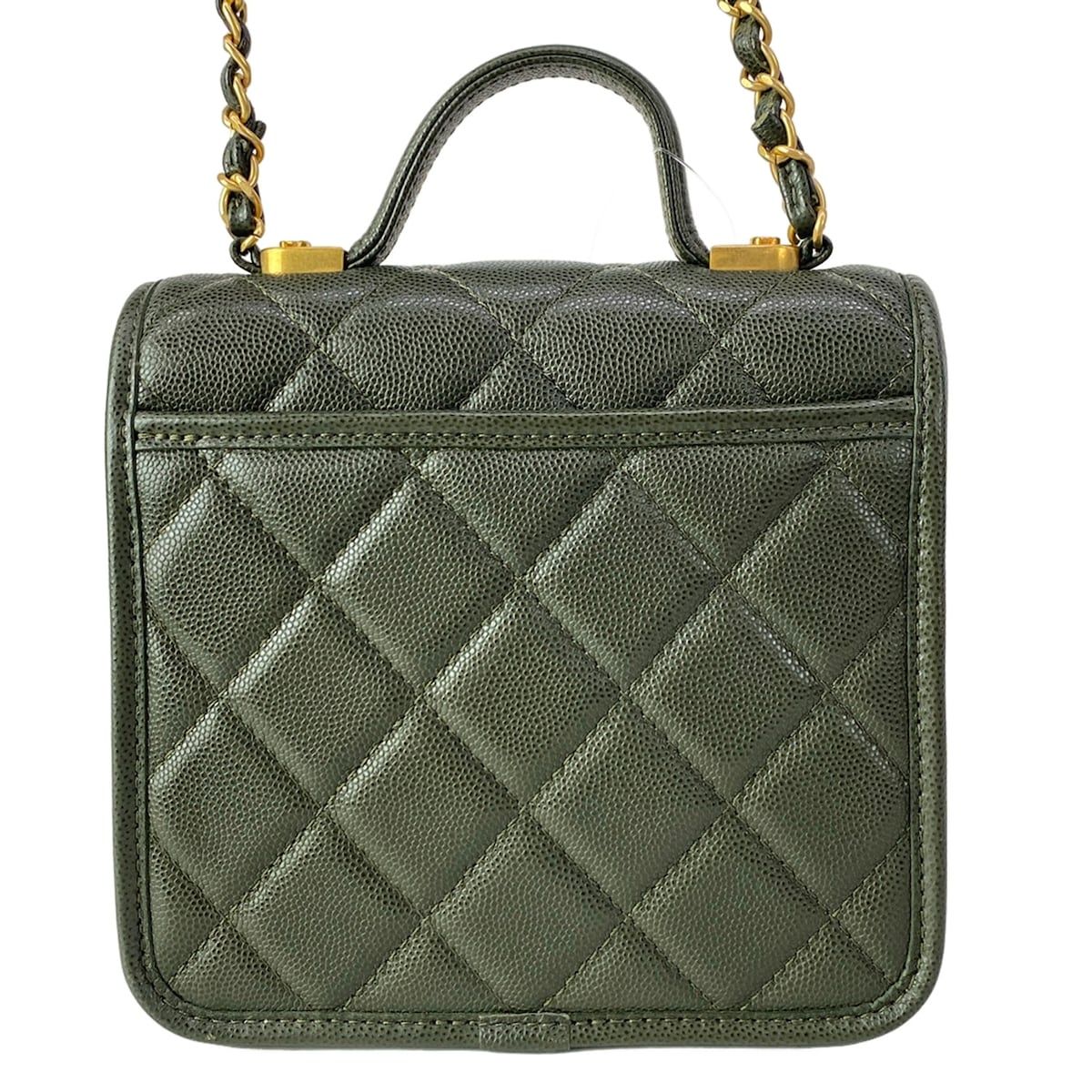 Chanel Shoulder Bag Small Top Handle Flap Quilted Dark Green — view 3