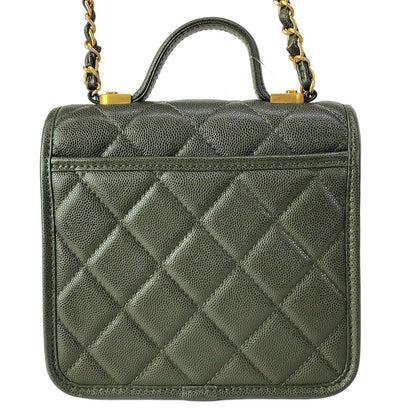 Chanel Shoulder Bag Small Top Handle Flap Quilted Dark Green — view 3