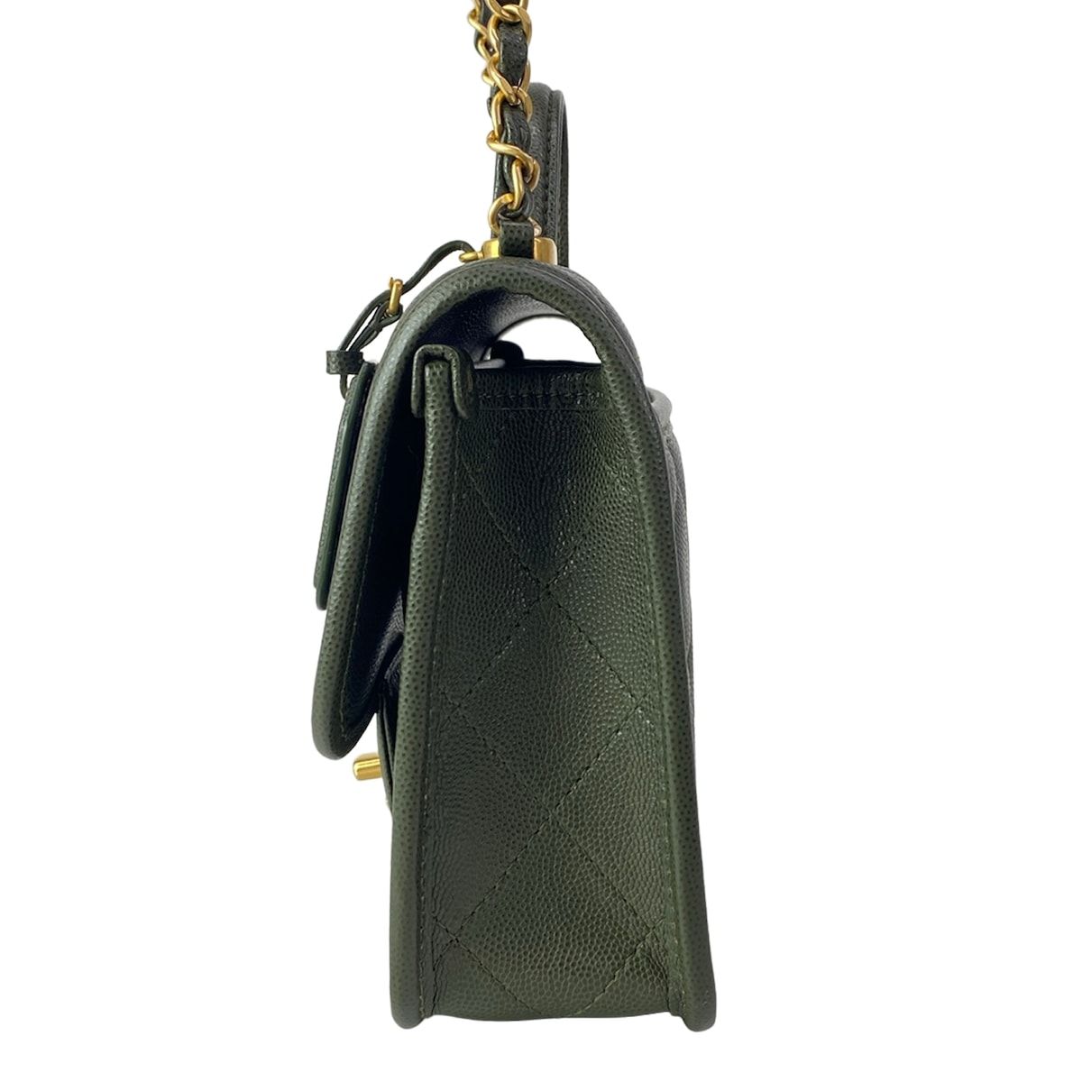 Chanel Shoulder Bag Small Top Handle Flap Quilted Dark Green — view 4