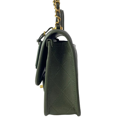 Chanel Shoulder Bag Small Top Handle Flap Quilted Dark Green — view 4