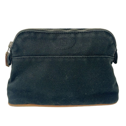 Hermes Pouch Black Brown Silver Leather