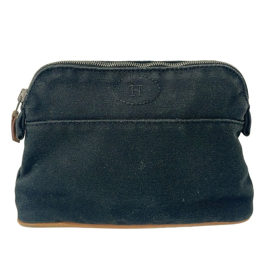 Hermes Pouch Black Brown Silver Leather