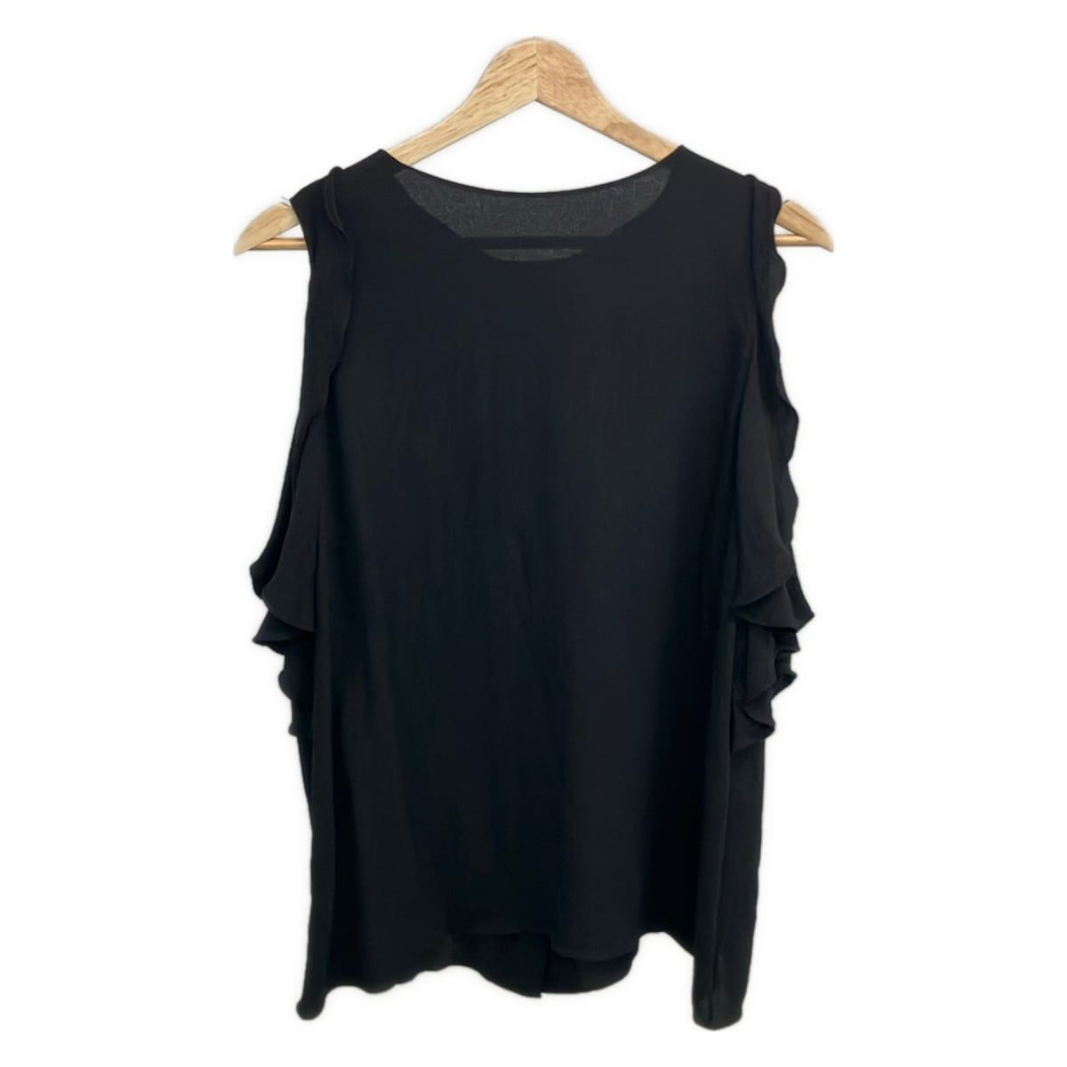 Chanel Sleeveless Top 48 XL Black Crew Neck Silk Ruffle — view 2