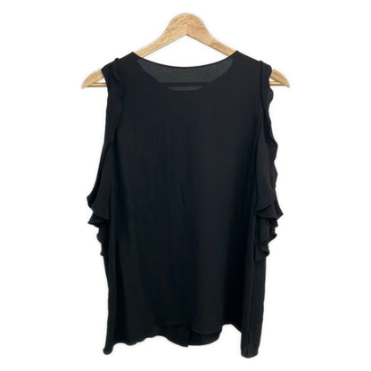 Chanel Sleeveless Top 48 XL Black Crew Neck Silk Ruffle — view 2