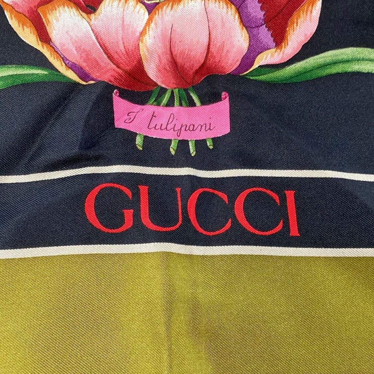 Gucci Scarf Dark Navy Khaki Multi Floral Pattern — view 3