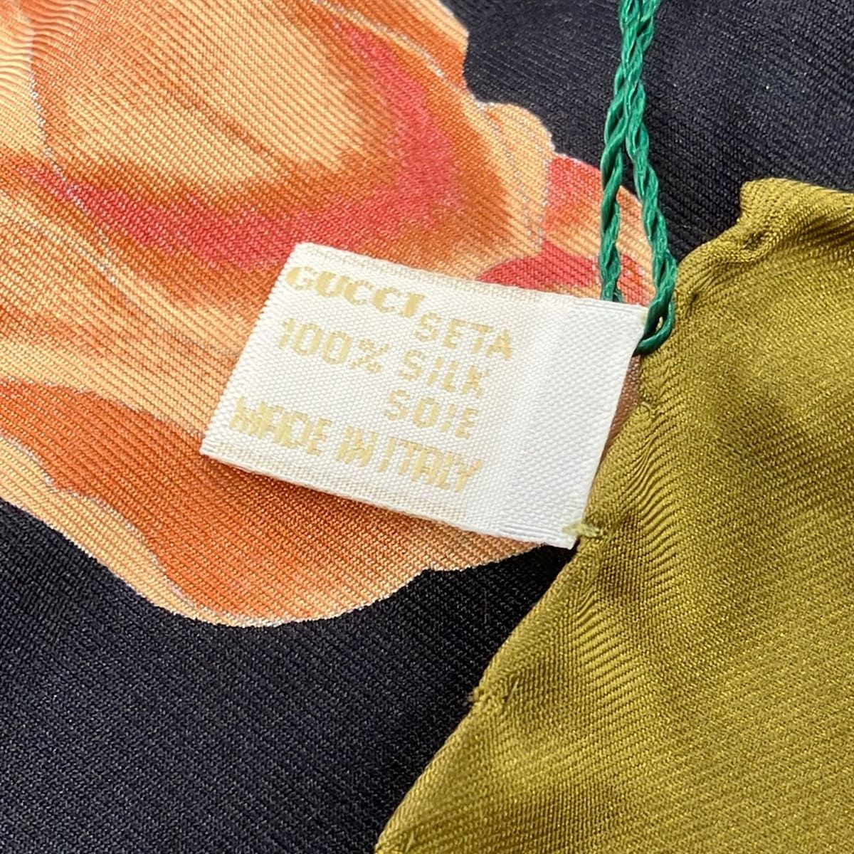 Gucci Scarf Dark Navy Khaki Multi Floral Pattern — view 2