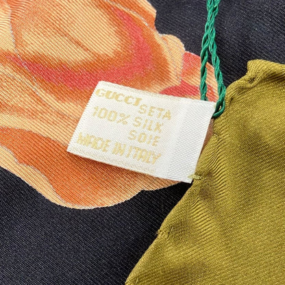 Gucci Scarf Dark Navy Khaki Multi Floral Pattern — view 2