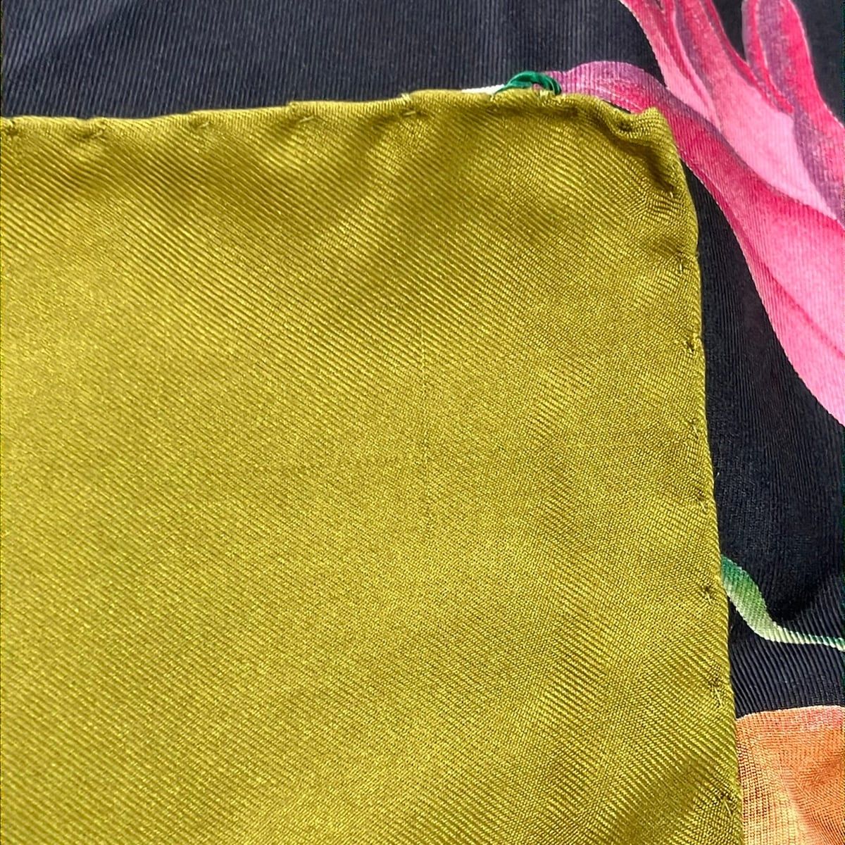 Gucci Scarf Dark Navy Khaki Multi Floral Pattern — view 4