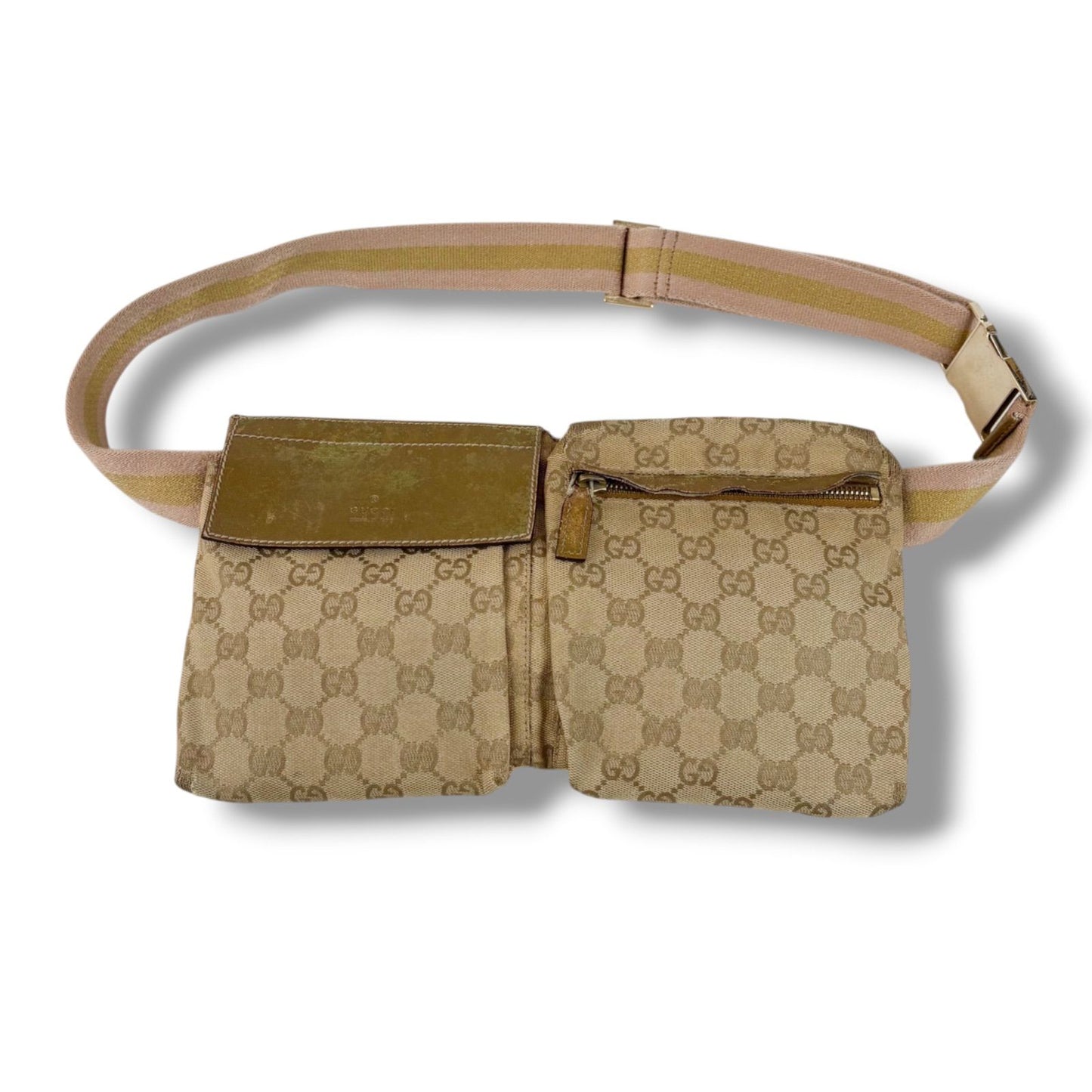 Gucci GG Canvas Waist Pouch Cross Belt Bag Sherry Line Beige Gold — view 2