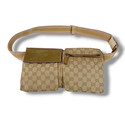 Gucci GG Canvas Waist Pouch Cross Belt Bag Sherry Line Beige Gold — view 2