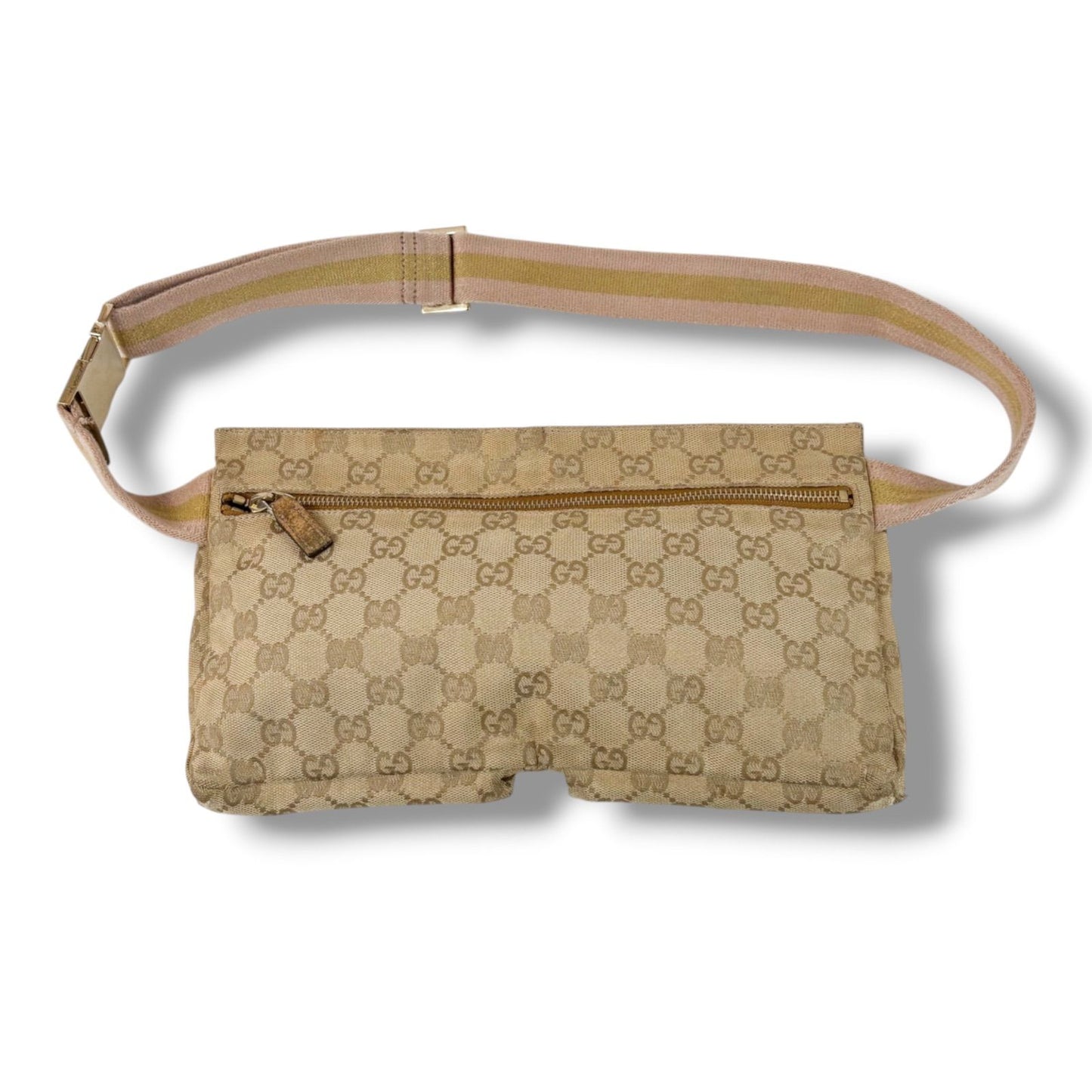 Gucci GG Canvas Waist Pouch Cross Belt Bag Sherry Line Beige Gold — view 3