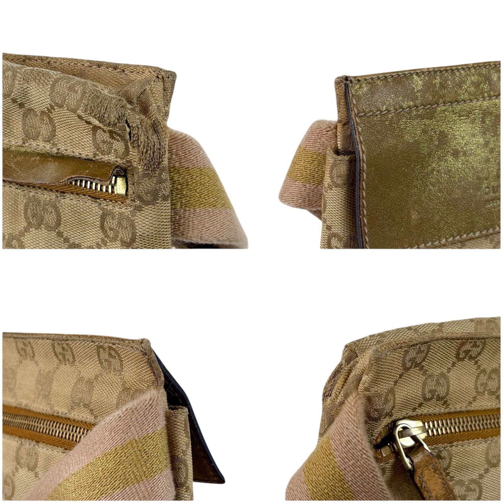 Gucci GG Canvas Waist Pouch Cross Belt Bag Sherry Line Beige Gold — view 5