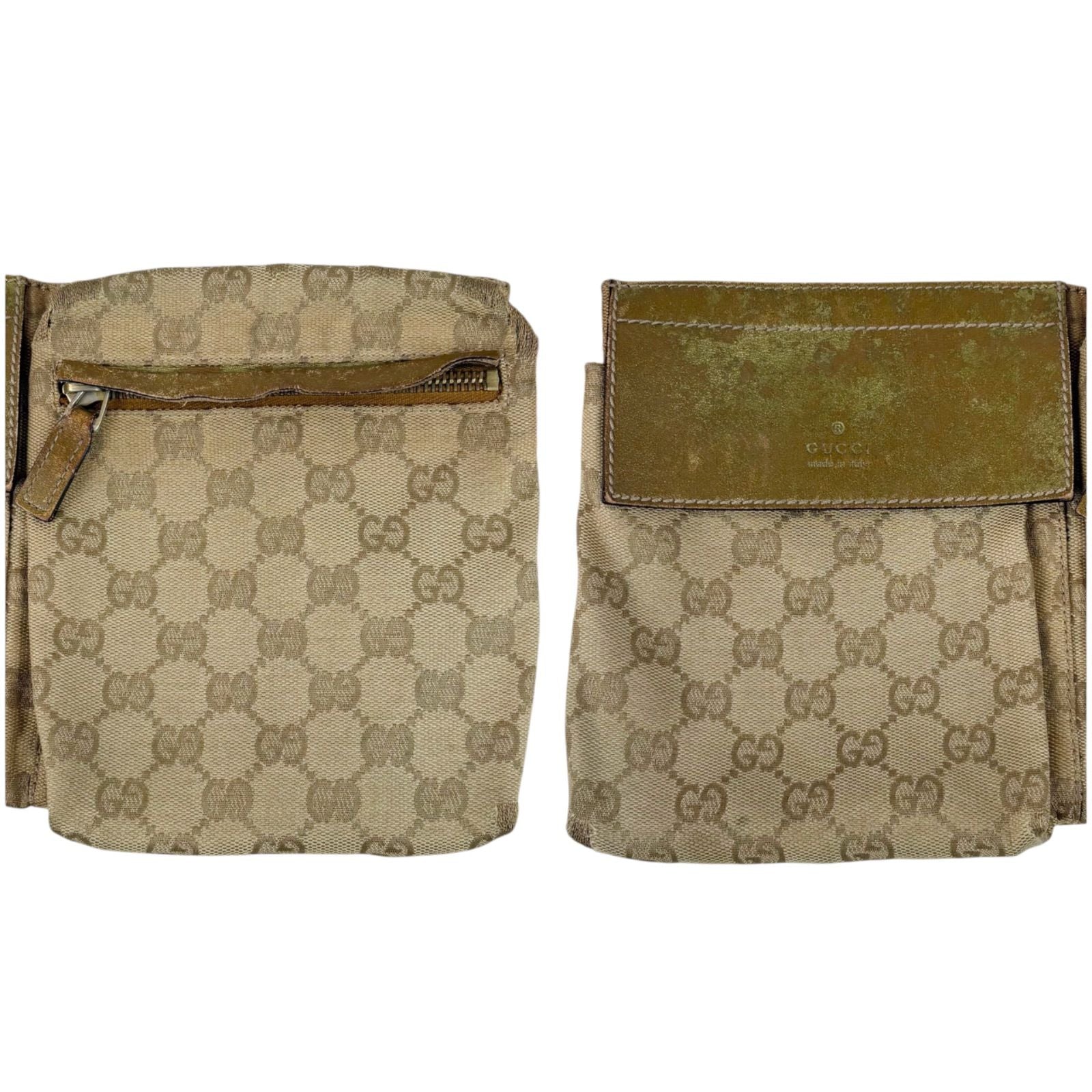 Gucci GG Canvas Waist Pouch Cross Belt Bag Sherry Line Beige Gold — view 4
