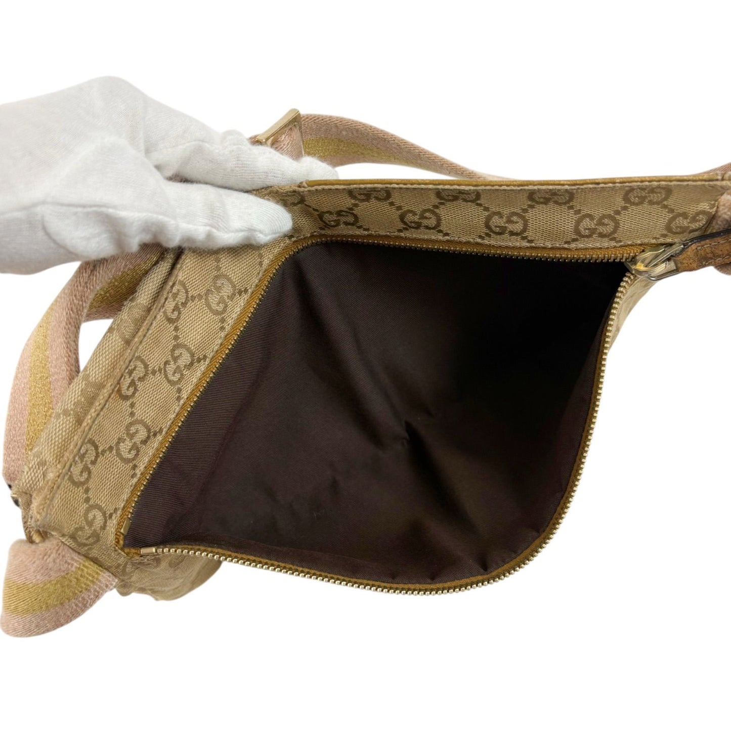 Gucci GG Canvas Waist Pouch Cross Belt Bag Sherry Line Beige Gold — view 9