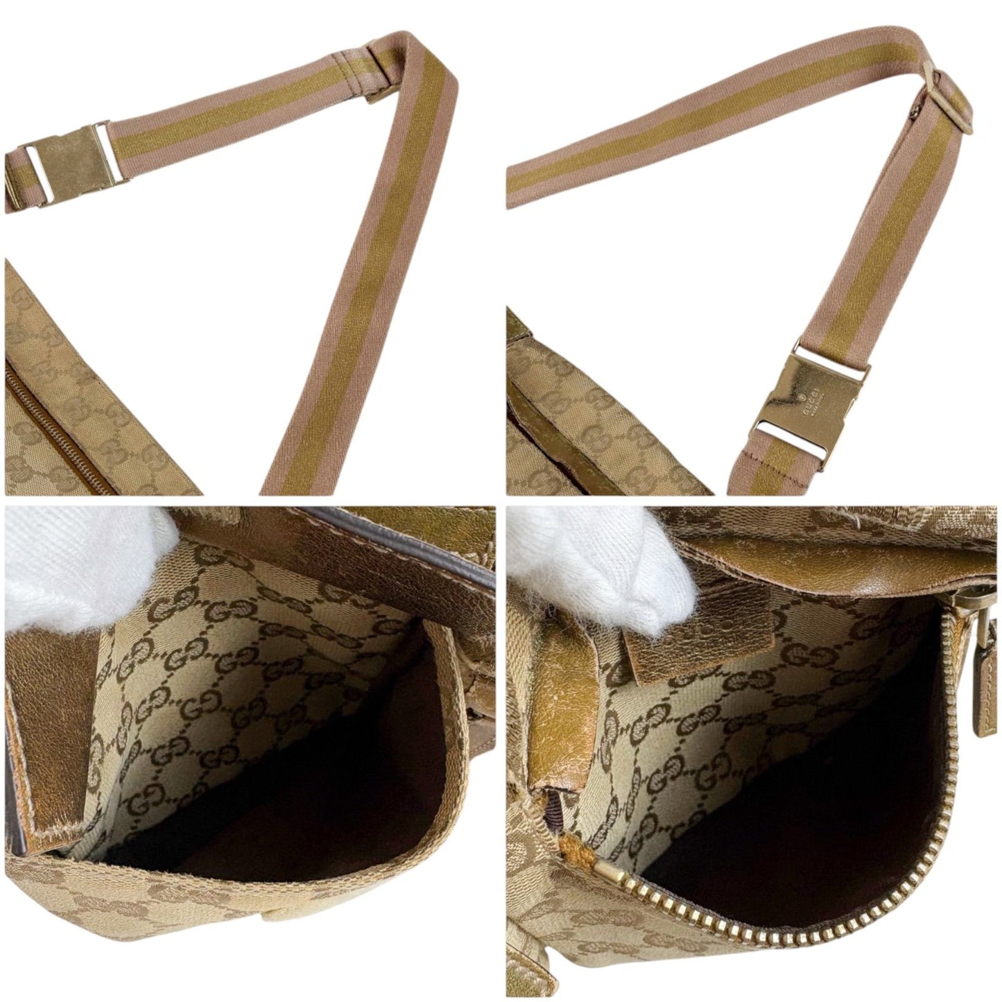 Gucci GG Canvas Waist Pouch Cross Belt Bag Sherry Line Beige Gold — view 8