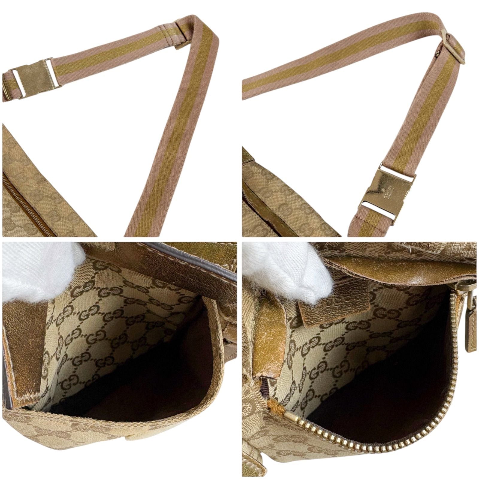Gucci GG Canvas Waist Pouch Cross Belt Bag Sherry Line Beige Gold — view 8
