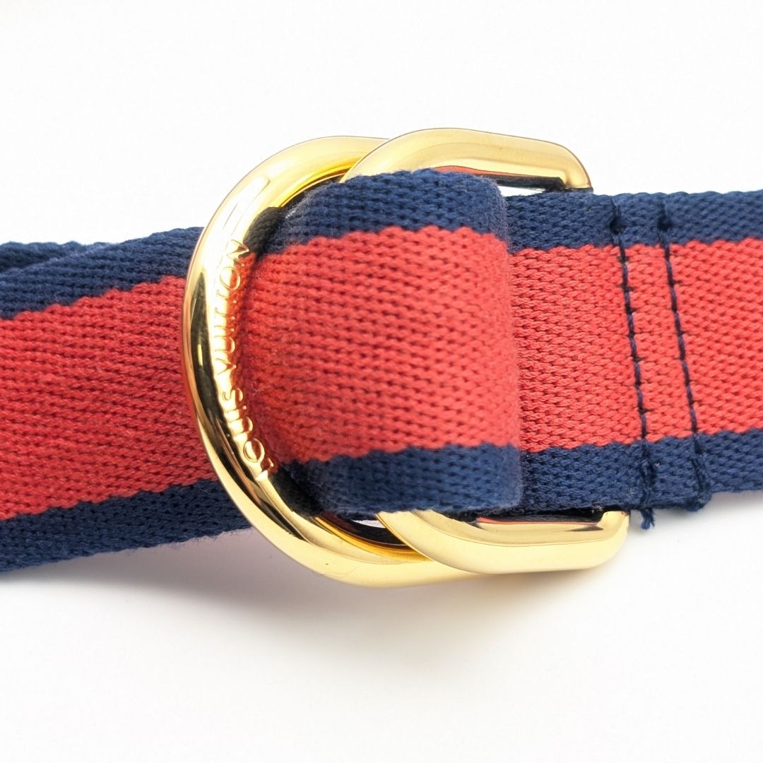 Louis Vuitton Logo Stripe Cotton Belt Red Navy — view 3