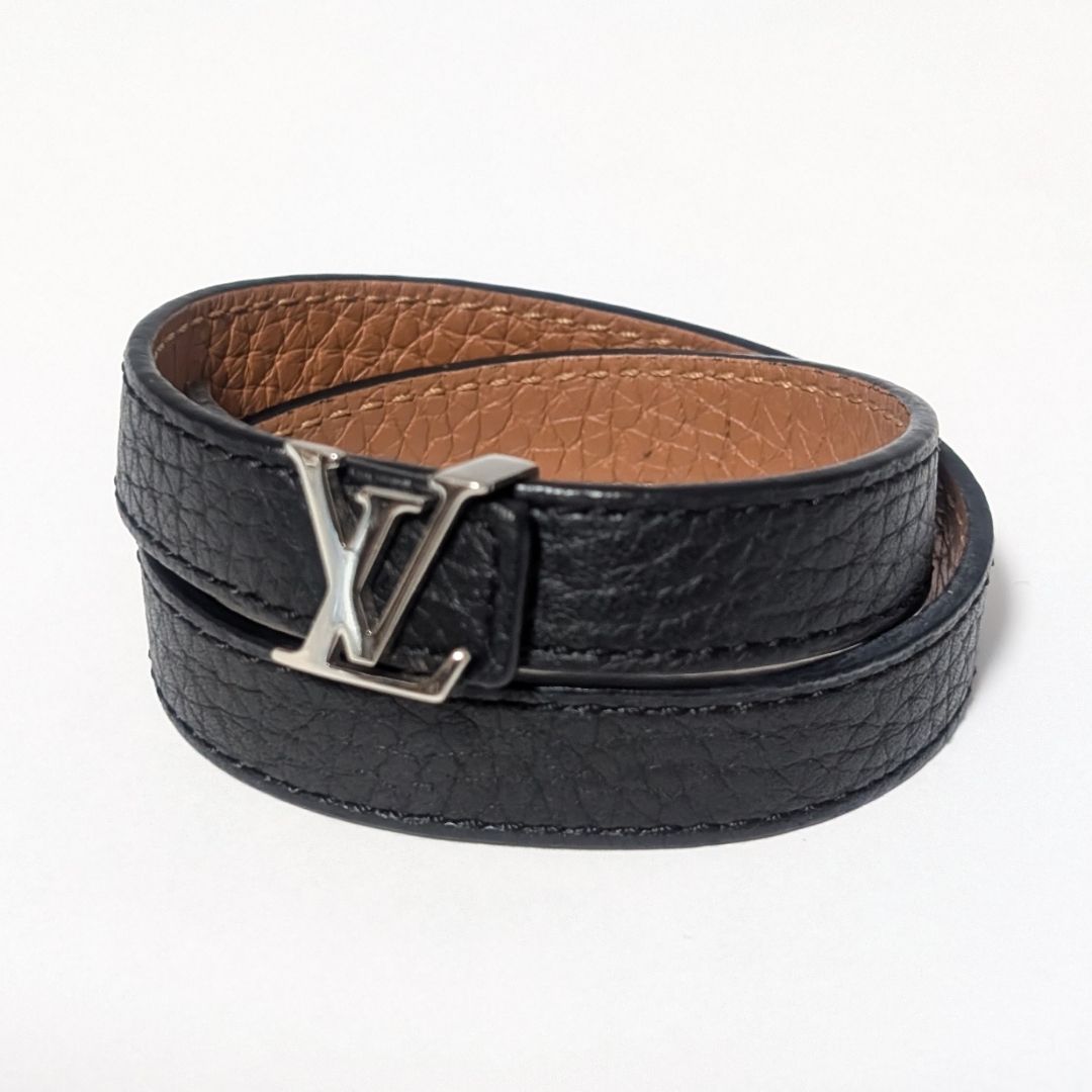 Louis Vuitton Bracelet LV Logo Leather Black