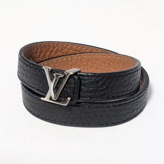 Louis Vuitton Bracelet LV Logo Leather Black