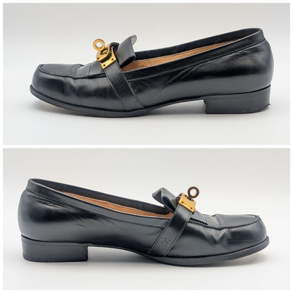 Hermes Kelly Leather Black Pumps Gold Heel — view 2