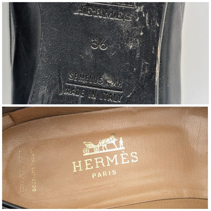 Hermes Kelly Leather Black Pumps Gold Heel — view 8