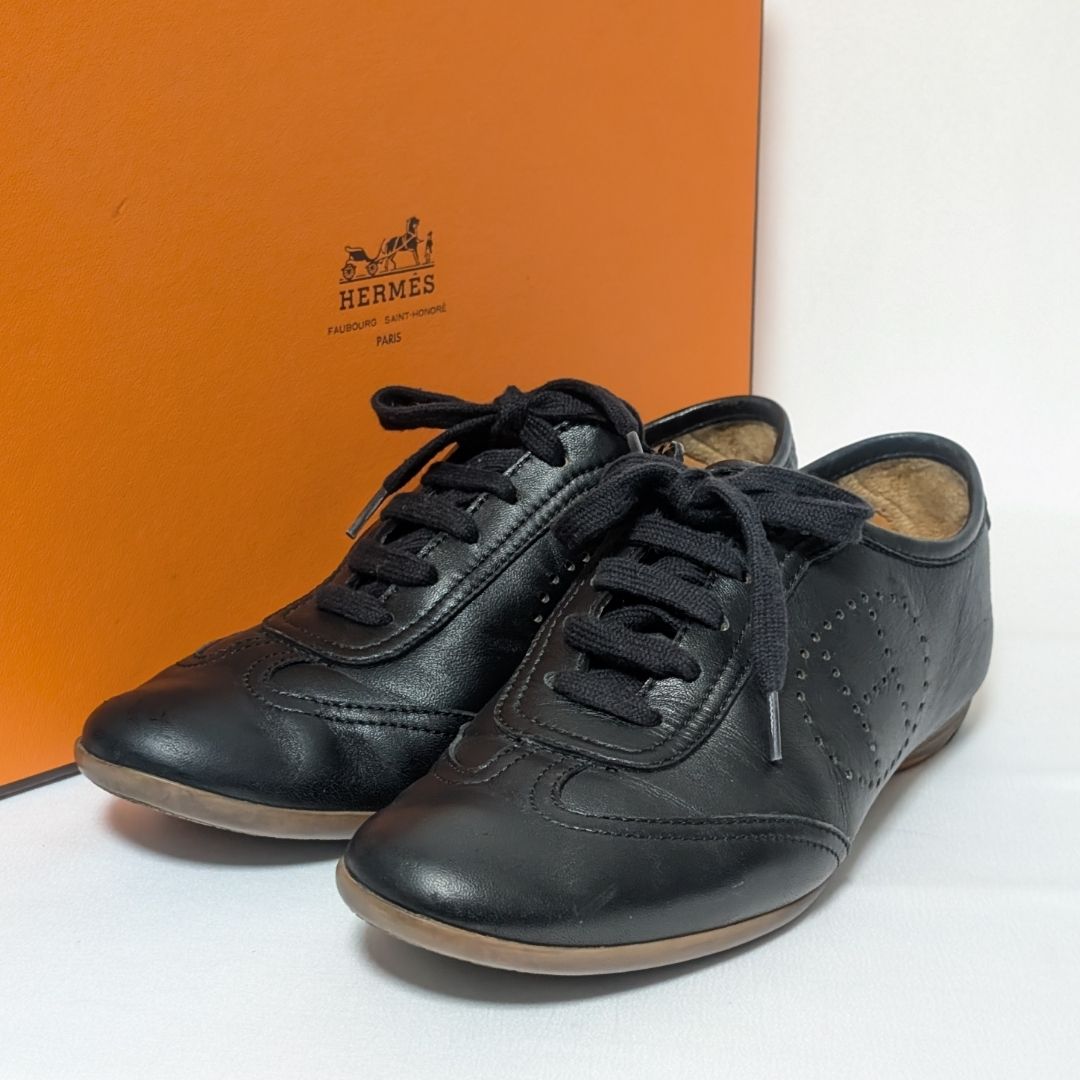 Hermes Evelyne Sneakers Leather Perforated Black