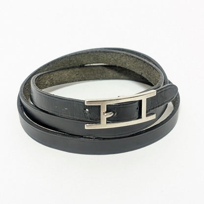 Hermes Hapi 3 Leather Black Silver Bracelet