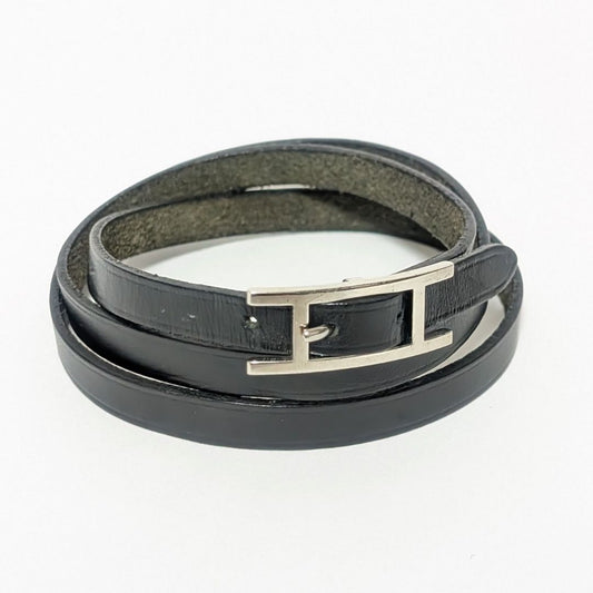 Hermes Hapi 3 Leather Black Silver Bracelet