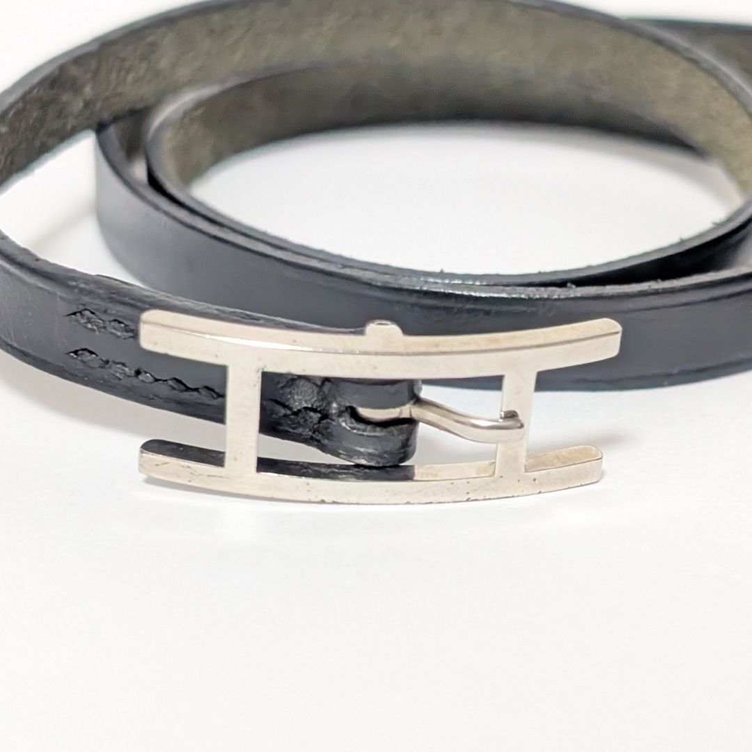 Hermes Hapi 3 Leather Black Silver Bracelet — view 4