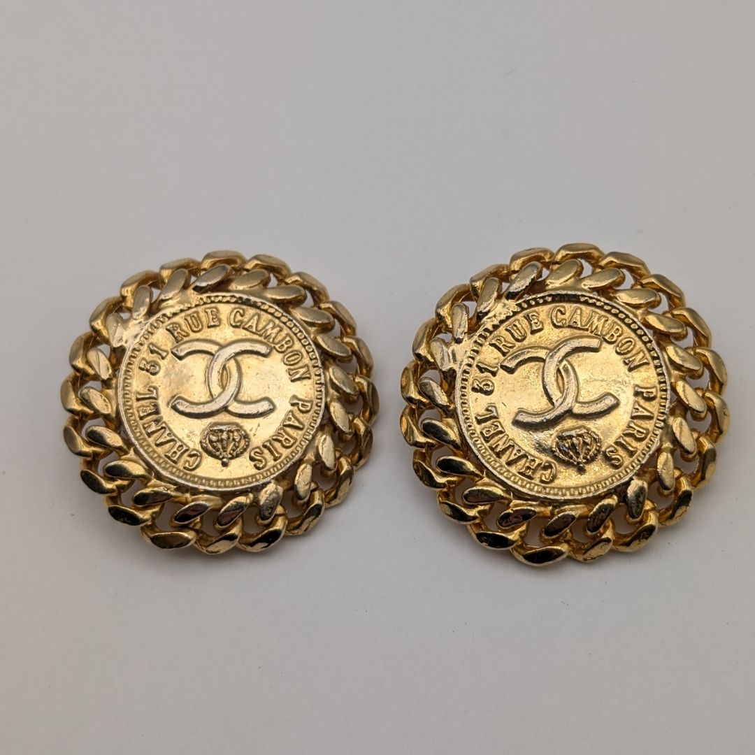 Chanel Earrings CC Logo Cambon Gold Earrings