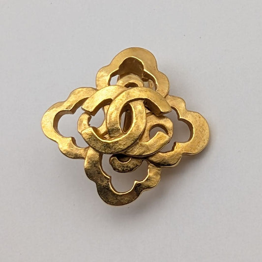 Chanel Earring CC Logo Gold Clover Vintage